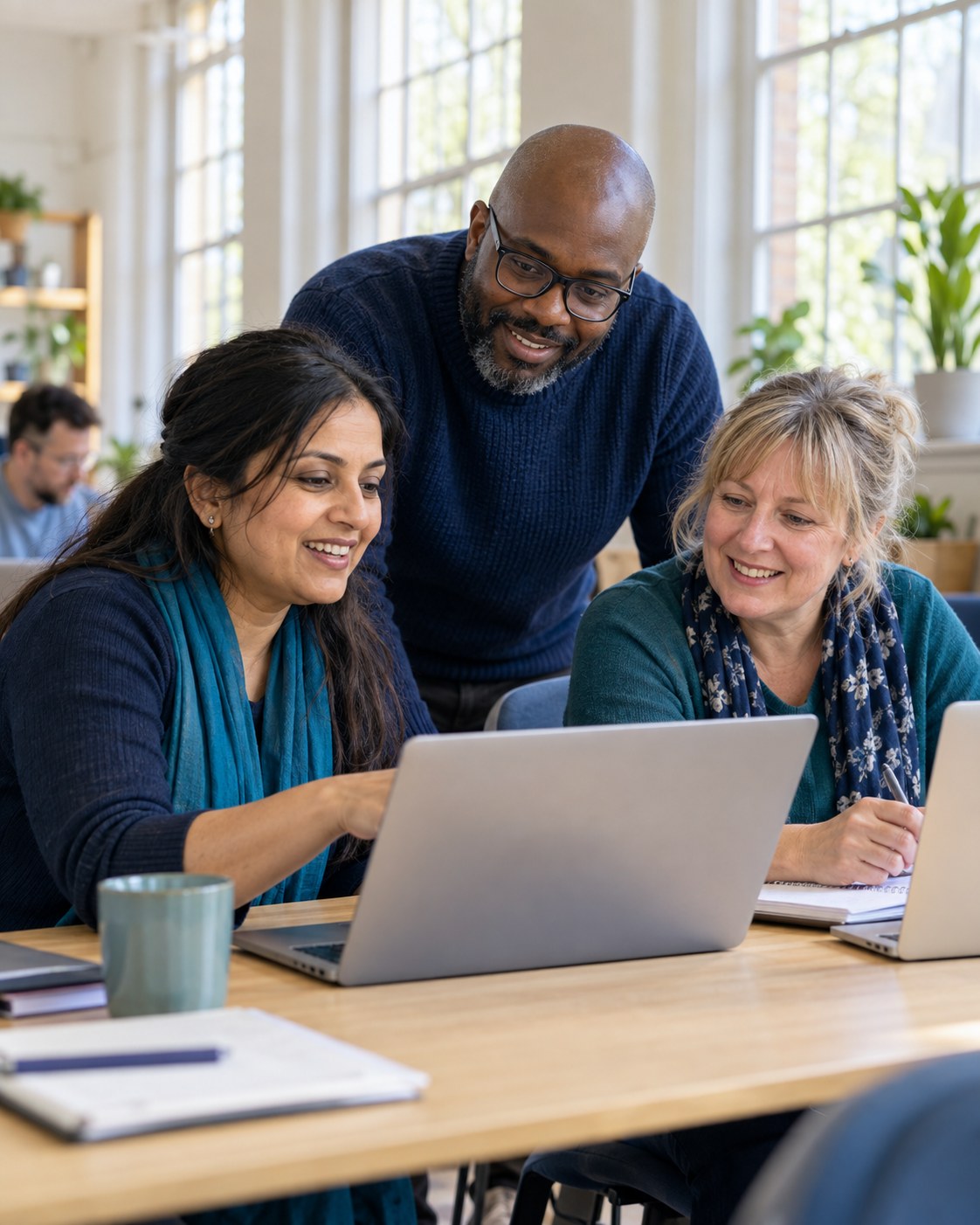 Illustration of a supportive adult digital learning group